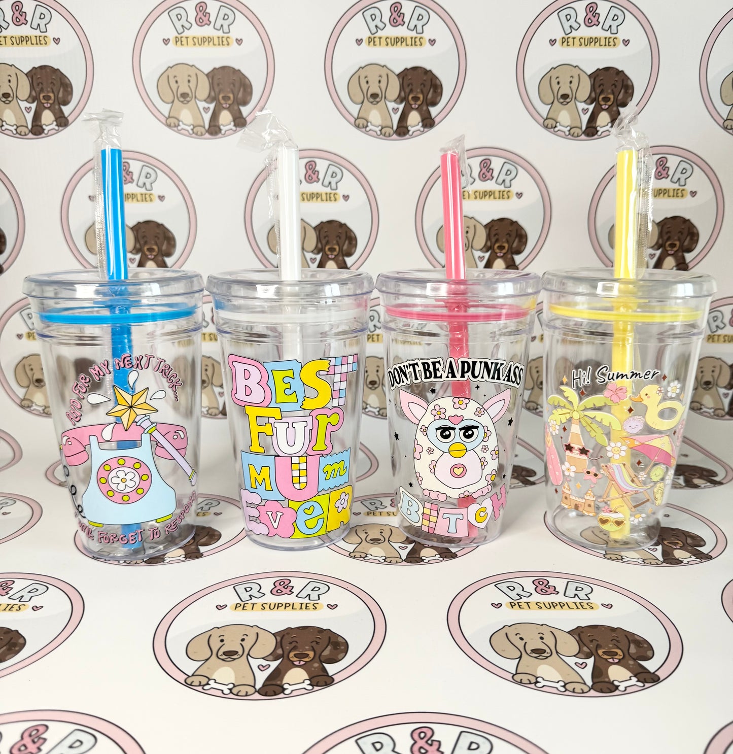 16oz Plastic Beakers With Lids & Straws