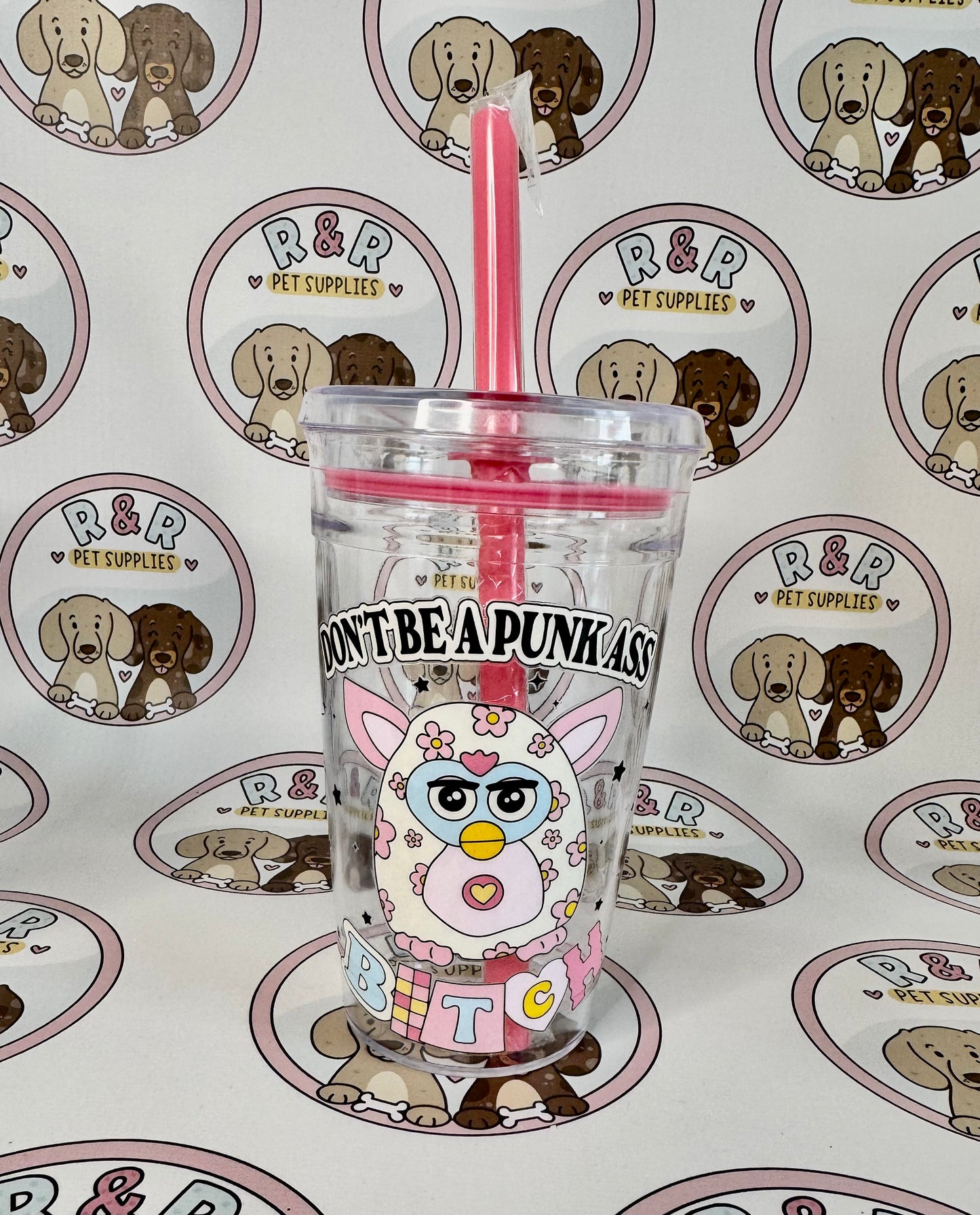 16oz Plastic Beakers With Lids & Straws