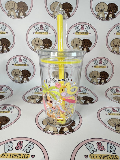16oz Plastic Beakers With Lids & Straws